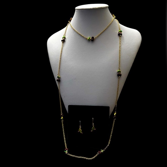 Joan River Custom Enamel Cherry Necklace and Earrings set - Picture 3 of 16